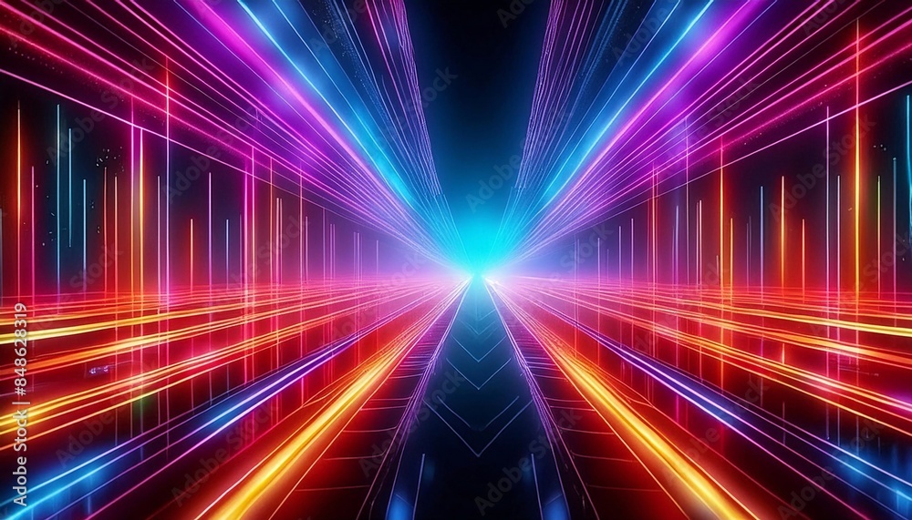 Neon futuristic flashes on black background. Motion light lines backdrop. For banner, postcard, AI Neon futuristic flashes on black background. Motion light lines backdrop. For banner, postcard, AI