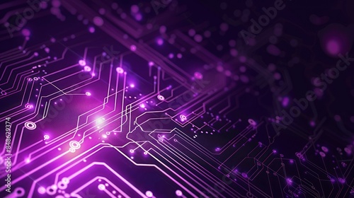 Abstract Electronic Circuitry with Glowing Purple Lines