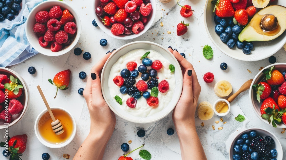 Delicious and Healthy Yogurt Bowl with Fresh Berries Delicious and Healthy Yogurt Bowl with Fresh Berries