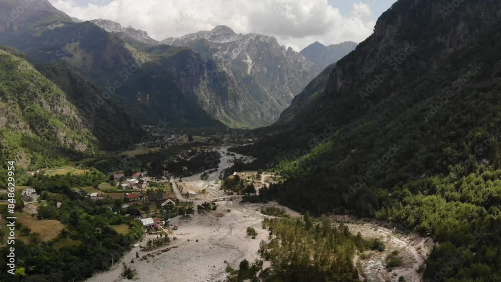 Drone video of mountains ranges of Theth National Park in the Albanian Alps, Albania Drone video of mountains ranges of Theth National Park in the Albanian Alps, Albania