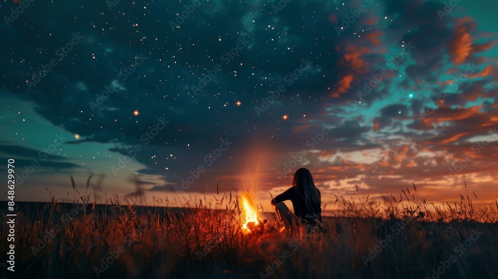 Fototapeta premium Nighttime adventures bonfires, stargazing, road trips, festivals, and outdoor relaxation