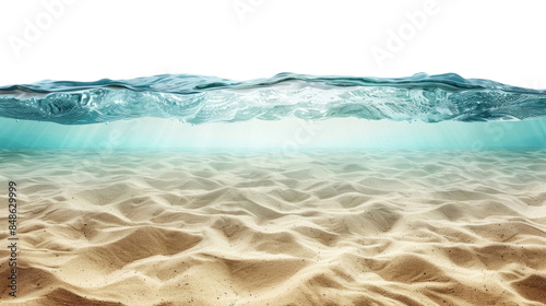 Fototapeta Naklejka Na Ścianę i Meble -  Blue water surface with sandy ocean bottom, isolated on transparent background