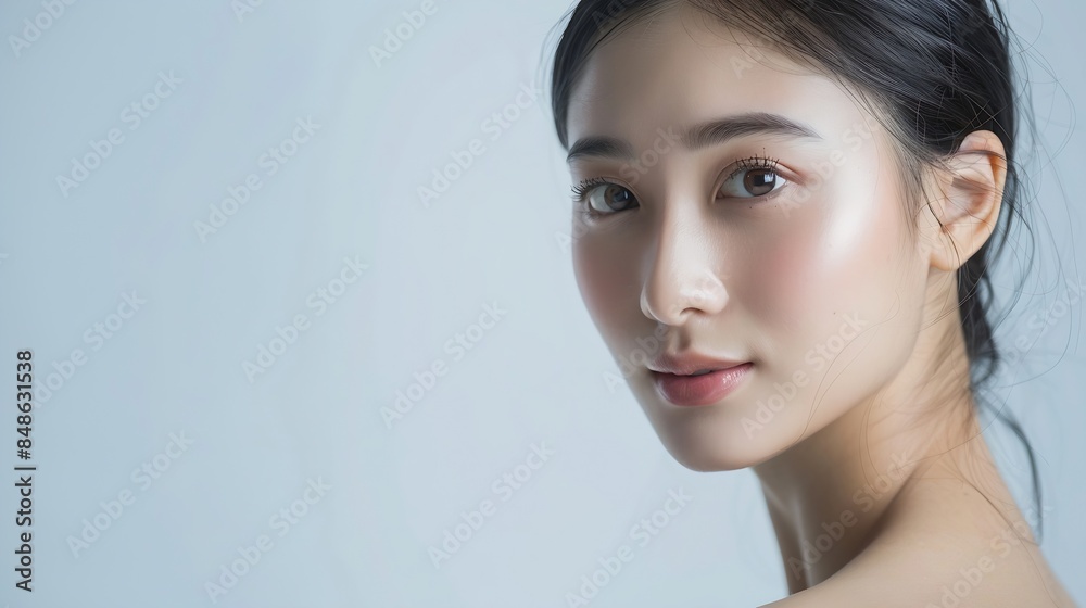 Studio shot of Beautiful young Asian woman with clean fresh skin isolated on white background Face care Facial treatment Cosmetology beauty and spa : Generative AI Studio shot of Beautiful young Asian woman with clean fresh skin isolated on white background Face care Facial treatment Cosmetology beauty and spa : Generative AI