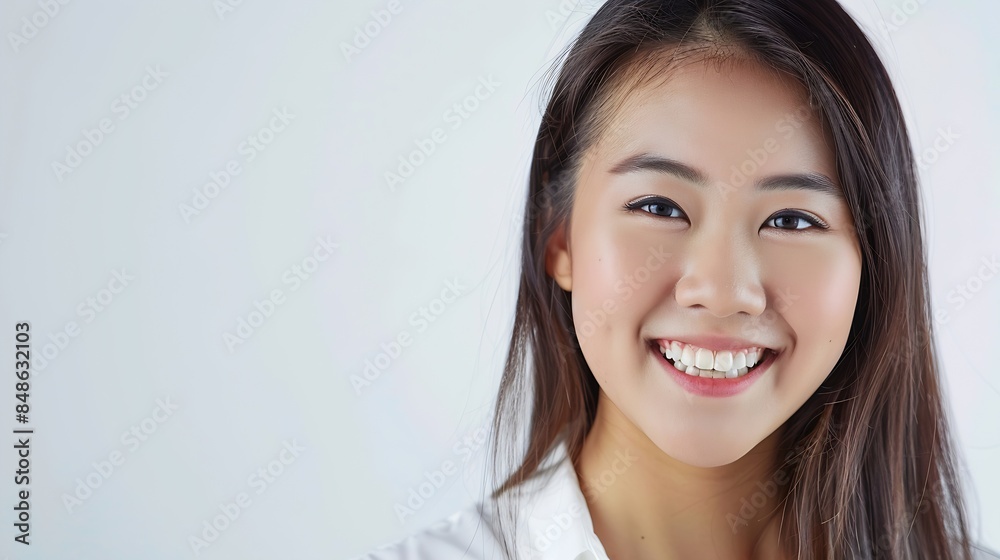 Beautiful smile young asian woman White teeth on white background Dental care Dentistry concept : Generative AI Beautiful smile young asian woman White teeth on white background Dental care Dentistry concept : Generative AI
