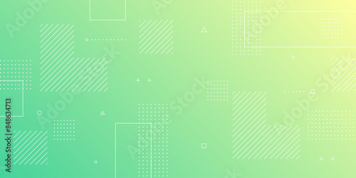 Modern Abstract Background with Retro Memphis Elements and Yellow Green White Gradient Pastel Color