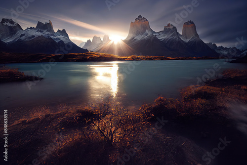 Wallpaper Mural 山, 雪山, 夕焼け, 湖, 水, 反射, 自然, mountain, snowy mountain, sunset, lake, water, reflection, nature Torontodigital.ca