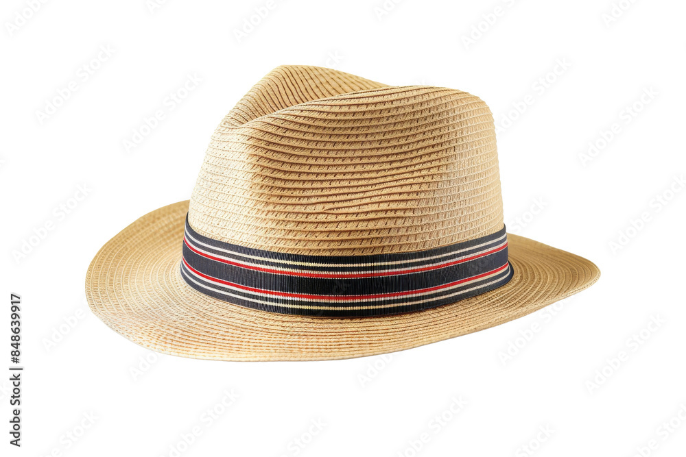 Straw Hat with Black and Red Striped Band Straw Hat with Black and Red Striped Band