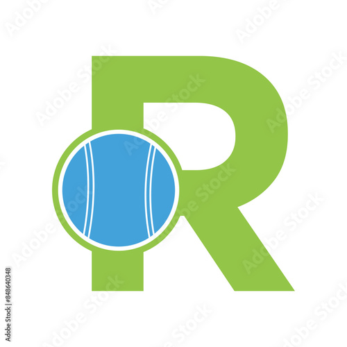 cricket ball Logo combine with letter R vector template