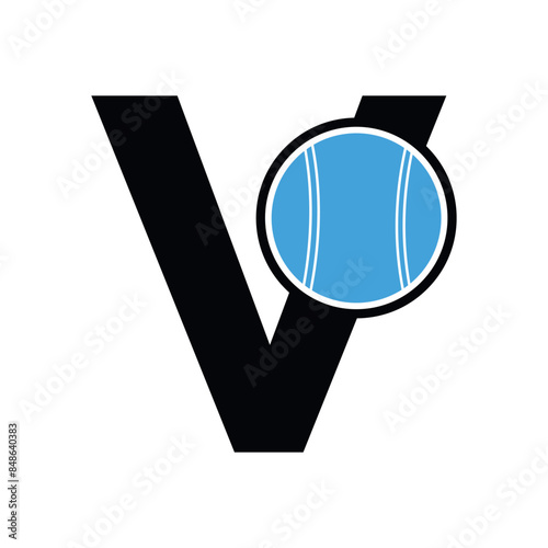 cricket ball Logo combine with letter V vector template