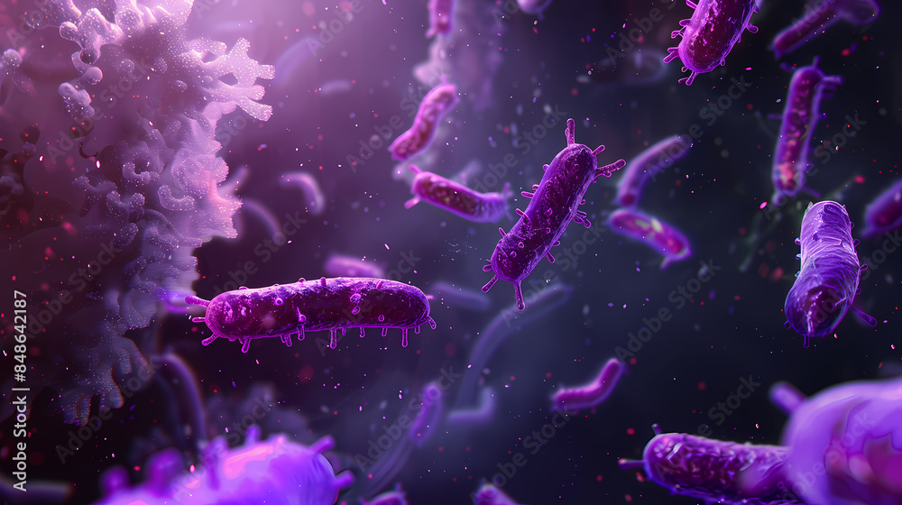 Fototapeta premium 3D rendering of colorful bacteria, medical illustration