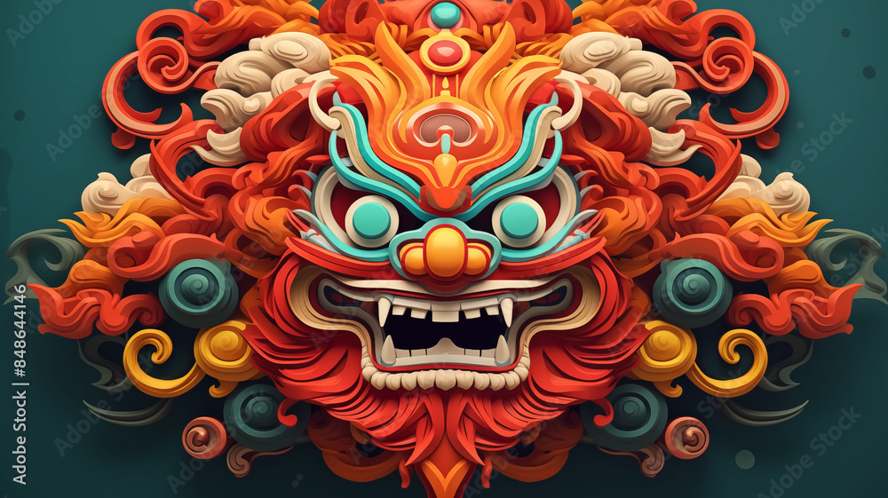 Vibrant Traditional Mask with Intricate Design and Bold Colors, Symbolizing Cultural Heritage and Artistic Craftsmanship Vibrant Traditional Mask with Intricate Design and Bold Colors, Symbolizing Cultural Heritage and Artistic Craftsmanship
