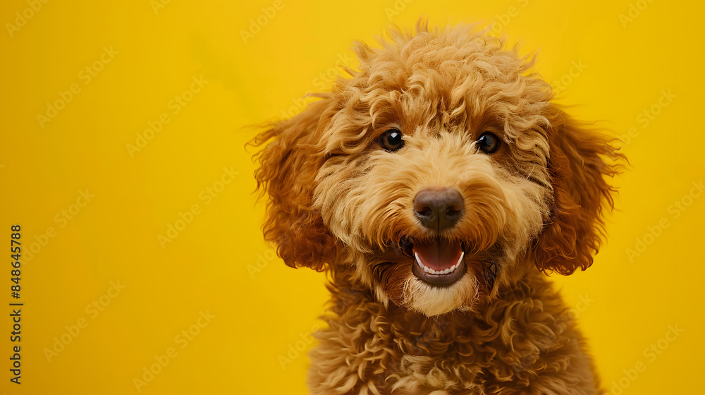 dog puppy cute looking towards camera on yellow background dog puppy cute looking towards camera on yellow background