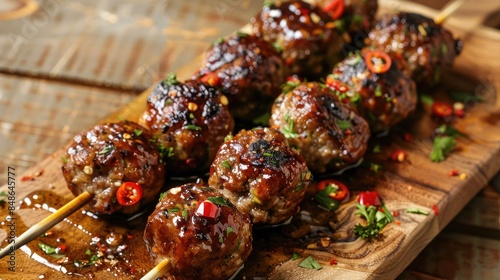 Grilled meatball skewers photo