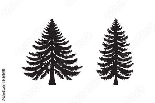 Pine Tree silhouette vector art illustration.