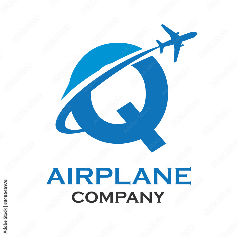 Letter q with airplane logo template illustration. suitable for transportation, brand, travel, agency, web, label, network, marketing etc Letter q with airplane logo template illustration. suitable for transportation, brand, travel, agency, web, label, network, marketing etc