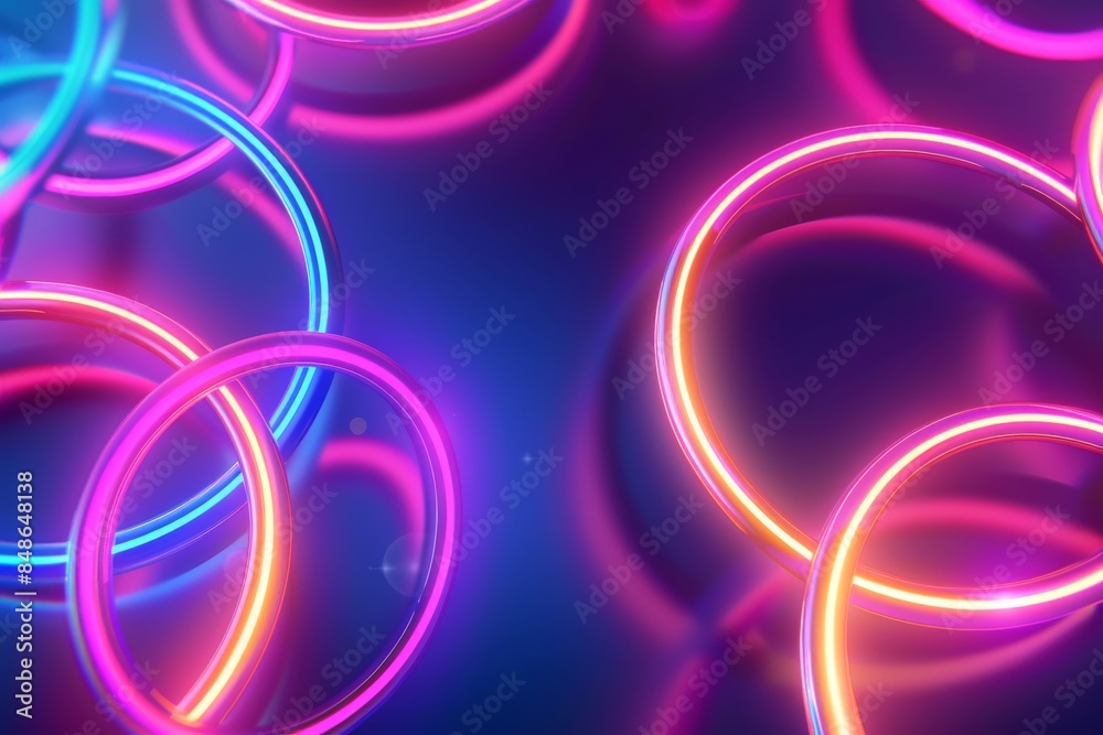 Abstract background with glowing neon circles in pink and blue. Abstract background with glowing neon circles in pink and blue.