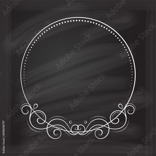 Floral decorative frame on a chalkboard background. Monogram, wedding invitation or greeting card template. 