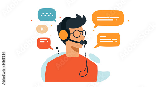 Illustration of a customer service agent wearing a headset, engaging in communication. Concept of customer support and service. , transparent