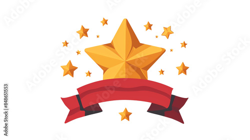 Gold star with ribbon and surrounding stars. Perfect for celebrating achievement, excellence, or quality recognition in design, posters, and more. ,white, transparent, background 