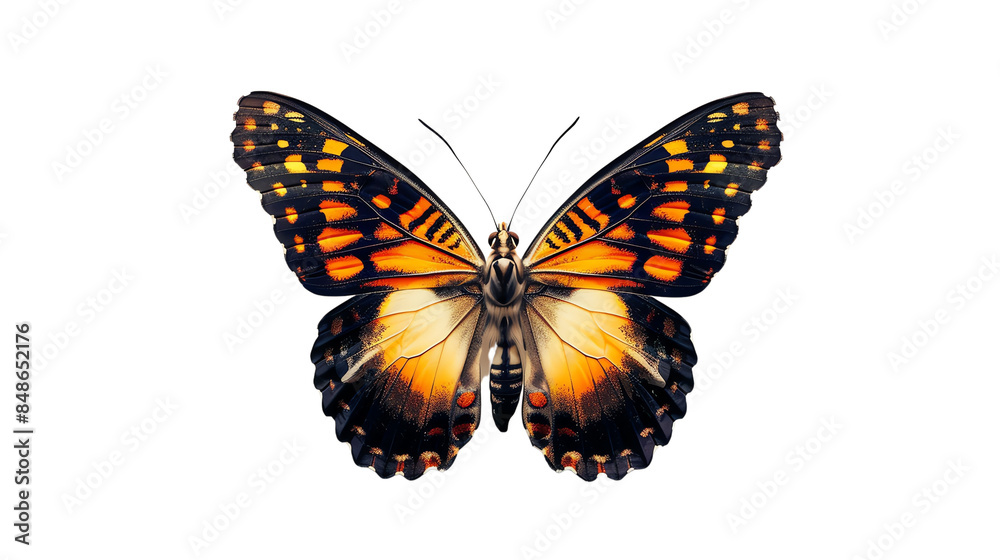 Stunning close-up of a vibrant butterfly with detailed wings showcasing intricate patterns in vivid orange, yellow, and black colors. Stunning close-up of a vibrant butterfly with detailed wings showcasing intricate patterns in vivid orange, yellow, and black colors.