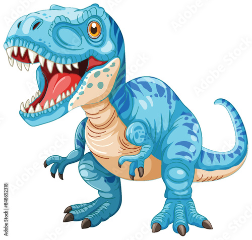 A blue dinosaur roaring with open mouth