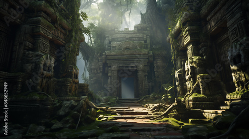 Fototapeta Naklejka Na Ścianę i Meble -  Enigmatic Ancient Temple Hidden in Jungle Canopy