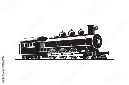 Old Steam locomotive vector.. vintage train vector illustration. silhouette of the old train. 