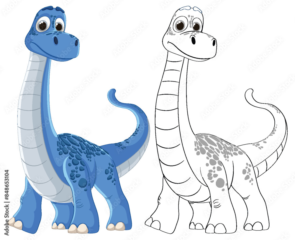 Fototapeta premium Colorful and outlined dinosaur characters standing together