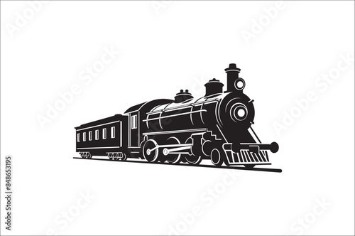 Old Steam locomotive vector.. vintage train vector illustration. silhouette of the old train. 