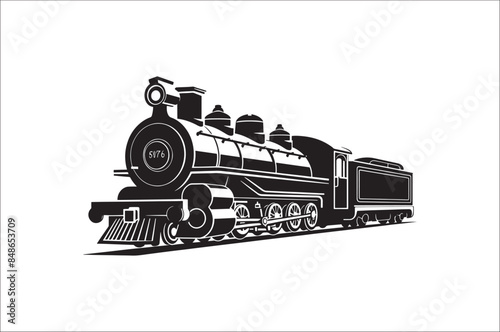 Old Steam locomotive silhouette . Steam train vector illustration. vintage steam locomotive.