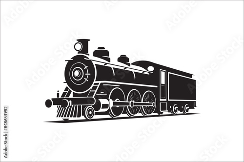 Old Steam locomotive silhouette . Steam train vector illustration. vintage steam locomotive.