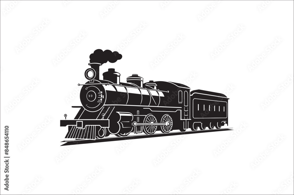 Obraz premium Old Steam locomotive silhouette . Steam train vector illustration. vintage steam locomotive.