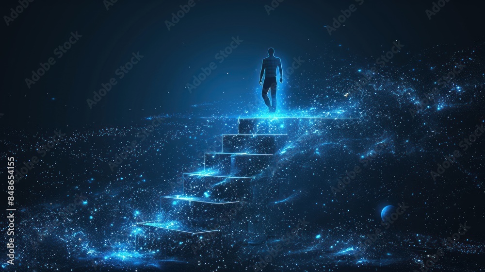 Silhouette of a Man Ascending a Stairway of Light Silhouette of a Man Ascending a Stairway of Light