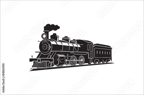 Old Steam locomotive silhouette . Steam train vector illustration. vintage steam locomotive.