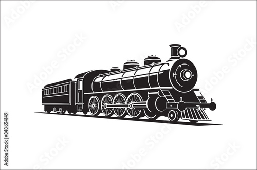 Old Steam locomotive silhouette . Steam train vector illustration. vintage steam locomotive.