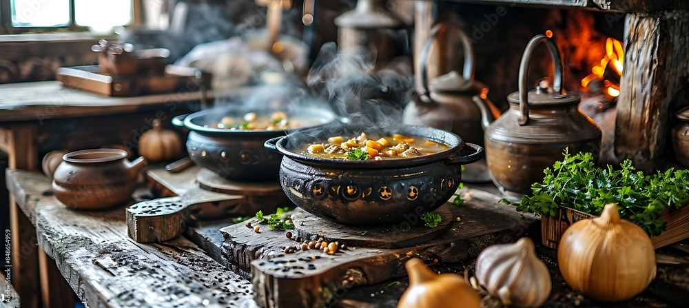 Vegetable Soup in a Bowl Ready to Serve - An Ultrawide Banner with Empty Space Vegetable Soup in a Bowl Ready to Serve - An Ultrawide Banner with Empty Space