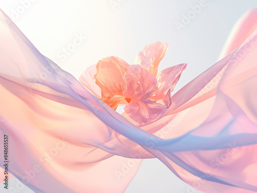 A soft, ethereal pink and blue fabric with a delicate flower. Perfect for fashion, beauty, or wedding-themed projects.