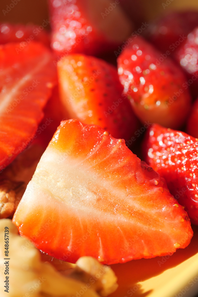 Ripe Red Strawberries in a bowl on table Ripe Red Strawberries in a bowl on table
