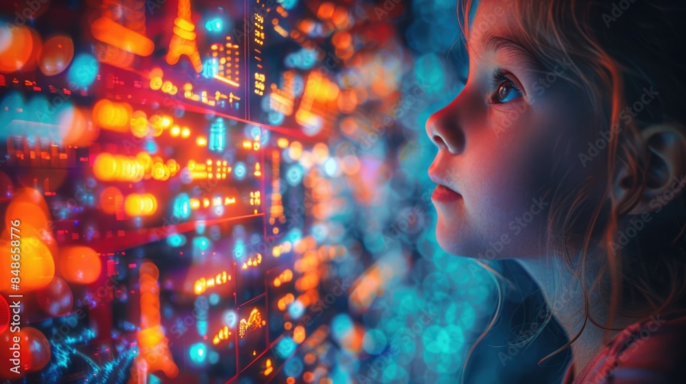 Students immersed in digital education, using tablets to read books and ...