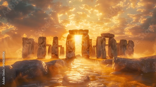 Captivating Worm s Eye View of Stonehenge at Magical Sunrise with Ethereal Lighting