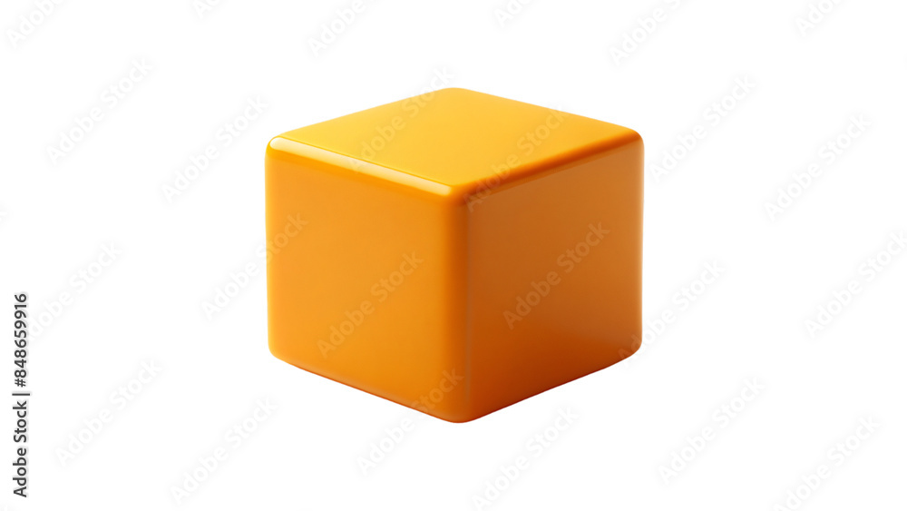 Fototapeta premium A single orange square box with a blank surface sits isolated on a white background