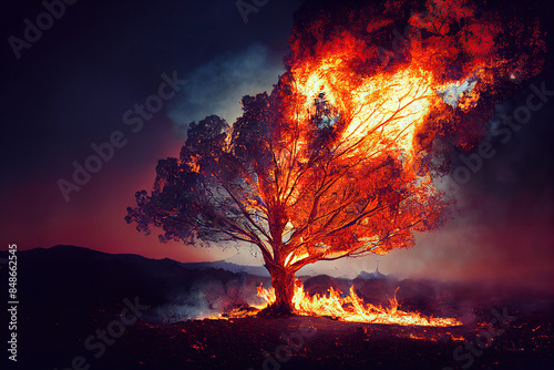 木, 森, 平原, 火, 火災, 災害, 燃える木, 崩壊, 破壊, Tree, Forest, Plain, Fire, Disaster, Burning Tree, Collapse, Destruction