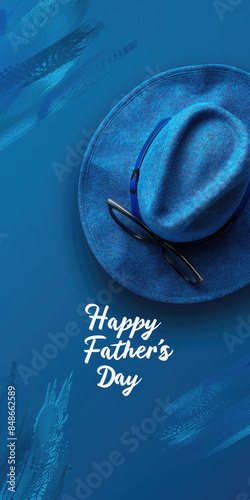 Happy Father's Day concept with blue Dad's Hat on blue background