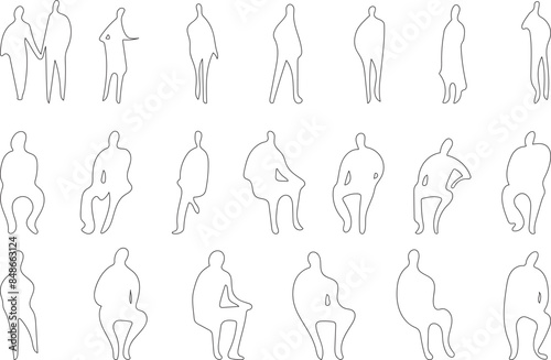 architectural set of vectors of abstract People silhouettes outline, man and woman