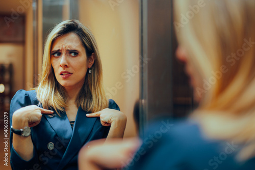 Foto Businesswoman Looking in the Mirror Feeling Insecure