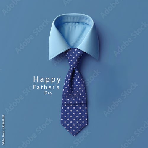 Happy Father's Day concept with blue Dad's Tie on blue background