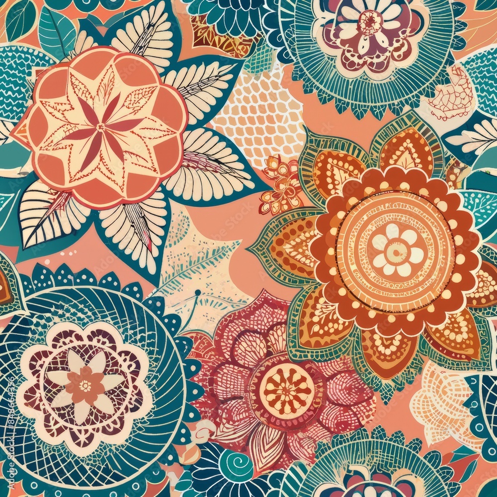 Seamless pattern of eclectic mix of lace and crochet elements, Generative AI Seamless pattern of eclectic mix of lace and crochet elements, Generative AI