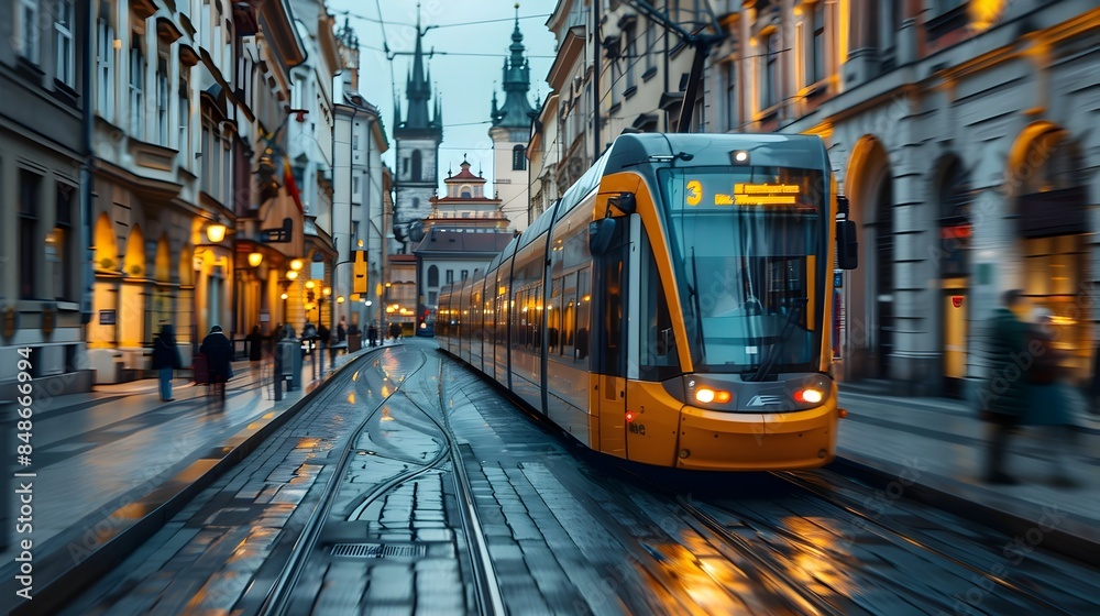 Sleek Modern Tram Gliding Through Vibrant European City Urban Landscape Sleek Modern Tram Gliding Through Vibrant European City Urban Landscape