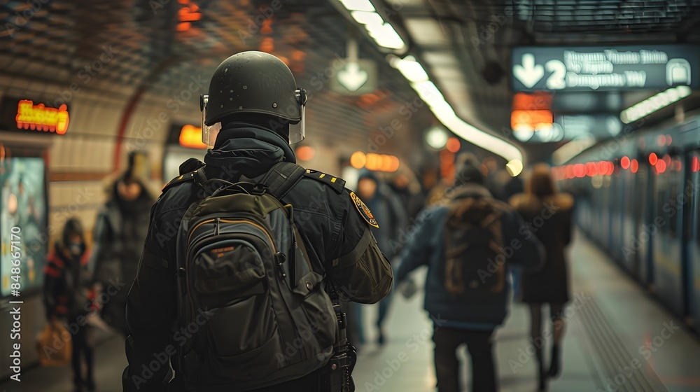 Transit Police Assisting Passenger in Crowded Station Providing Secure and Professional Guidance Transit Police Assisting Passenger in Crowded Station Providing Secure and Professional Guidance
