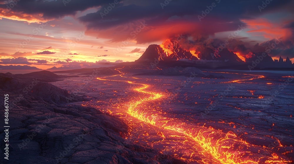 Fototapeta premium Volcanic Eruption at Sunset